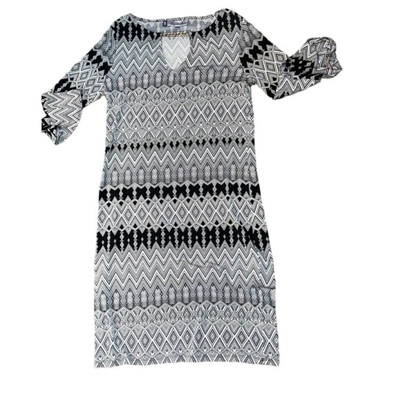 (5 for $25) Jennifer Lopez Keyhole Sheath dress in Retro Geo Print Size Small - Picture 7 of 8